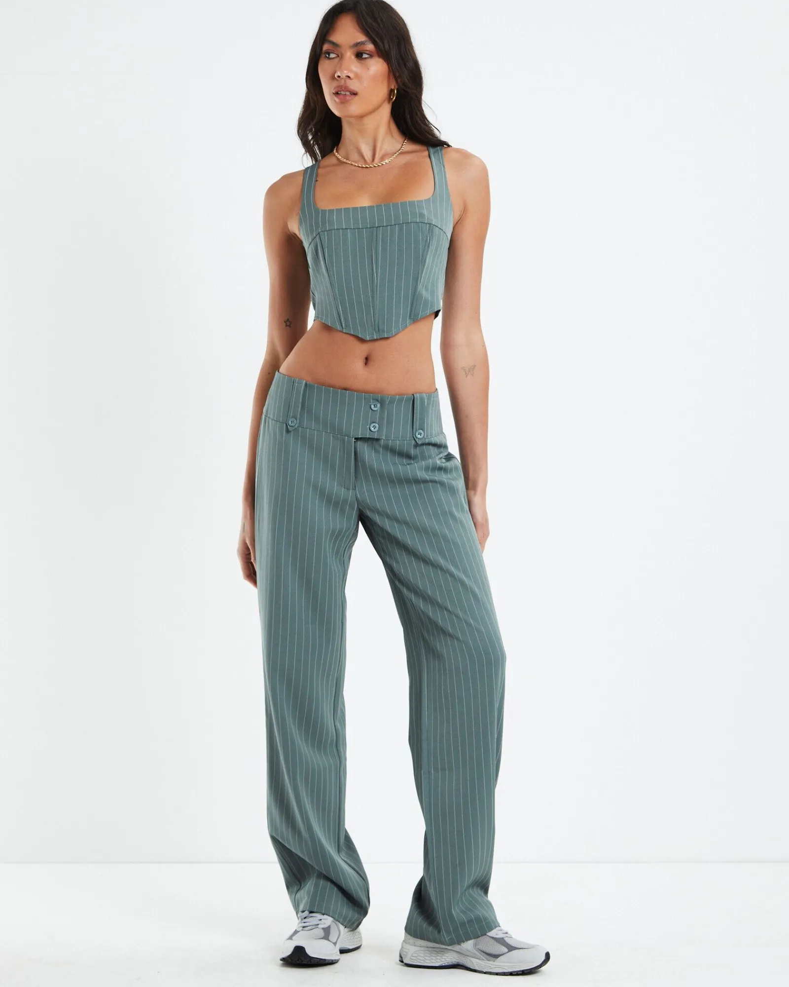 kristen_dipped_hem_square_2.webp Online NEON HART Kristen Dipped Hem Square Neck Corset Top Green