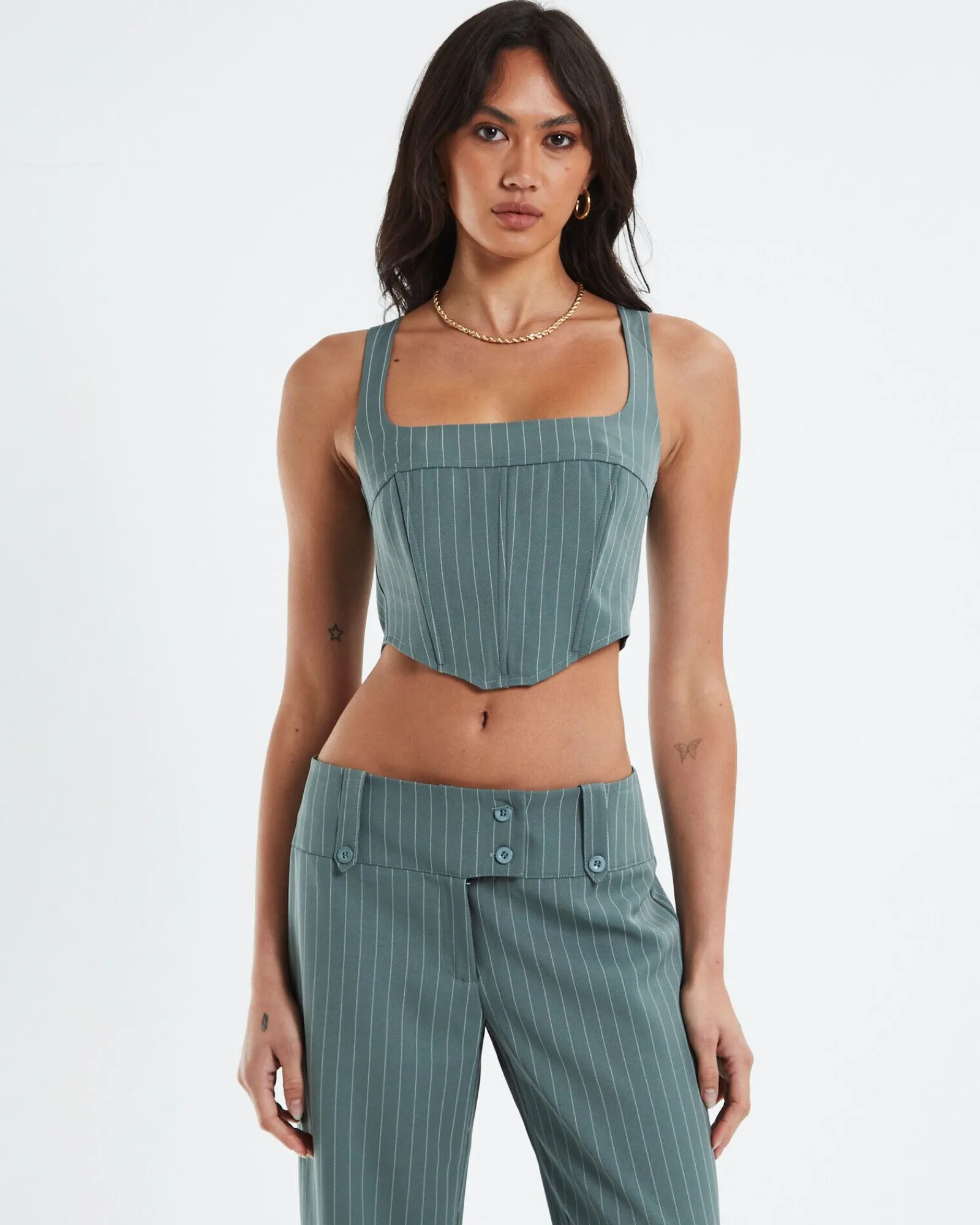 kristen_dipped_hem_square_4.webp Online NEON HART Kristen Dipped Hem Square Neck Corset Top Green