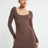 Store ALICE IN THE EVE Larissa Scoop Neck Long Sleeve Mini Dress Chocolate Brown