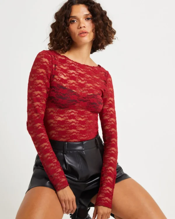 Online ALICE IN THE EVE Leah Sheer Long Sleeve Lace Top