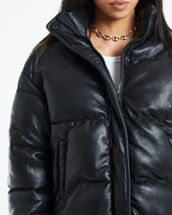 Online NEON HART Lennon Leather Look Puffa Jacket Black