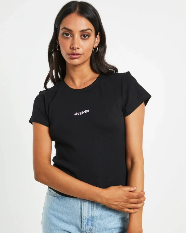 Sale AFENDS Lilah Organic Pointelle Fitted Tee In Black