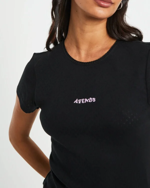 Sale AFENDS Lilah Organic Pointelle Fitted Tee In Black
