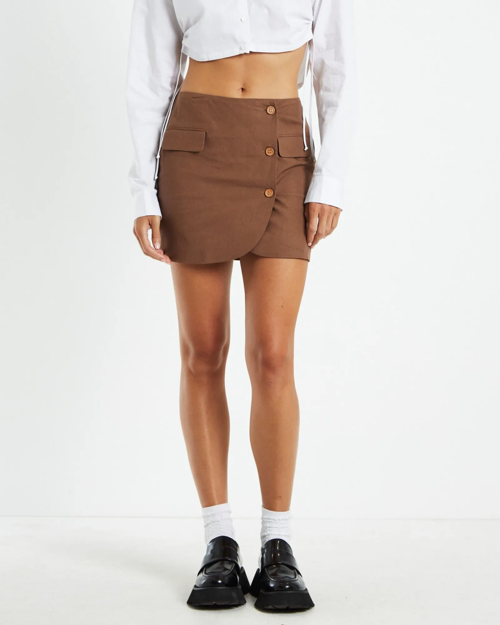 lotti_wrap_blazer_skirt_b_0.webp Shop SUBTITLED Lotti Wrap Blazer Skirt Brown