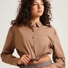 Discount ALICE IN THE EVE Lucy Drawstring Poplin Long Sleeve Shirt In Chocolate