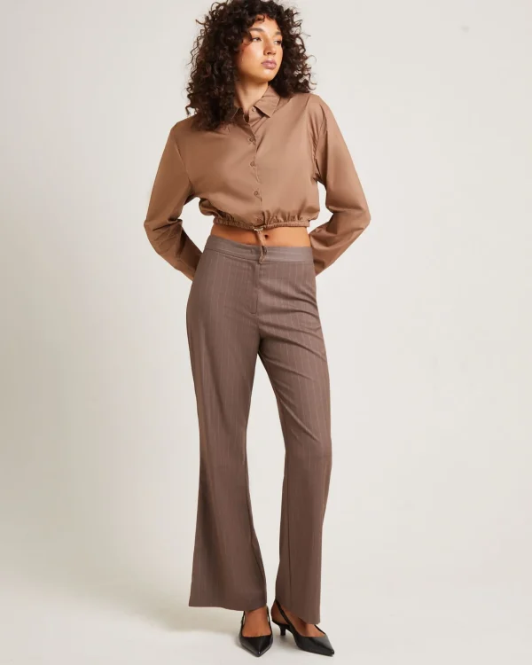 Discount ALICE IN THE EVE Lucy Drawstring Poplin Long Sleeve Shirt In Chocolate
