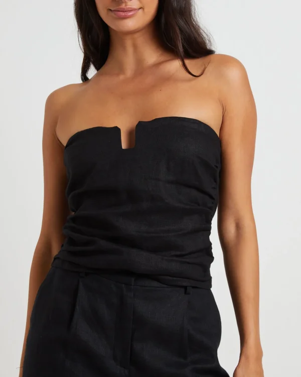 New SUBTITLED Lui Cut Out Linen Bandeau Top In Black