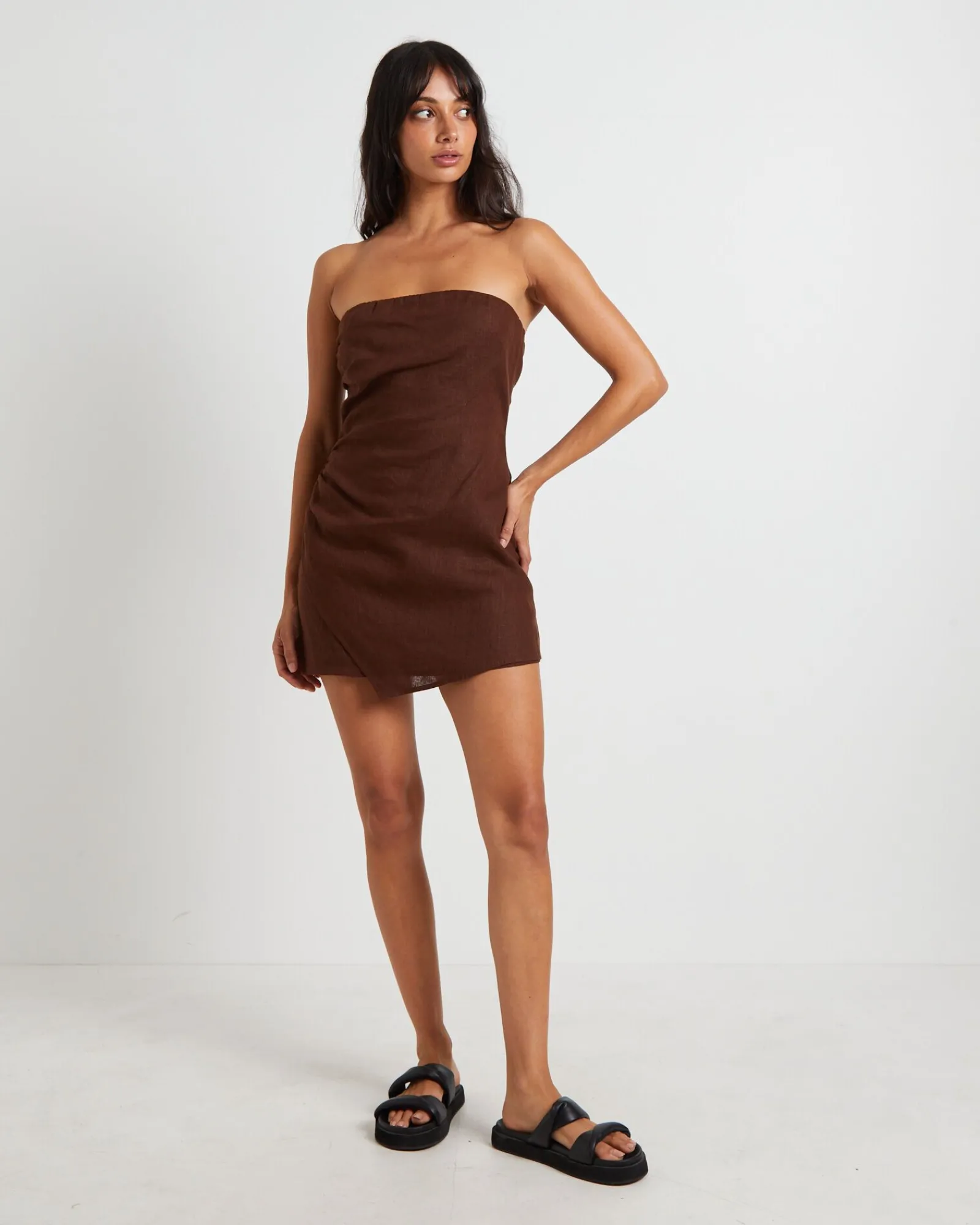 lui_linen_mini_dress_in_c_2.webp Store SUBTITLED Lui Linen Mini Dress In Chocolate