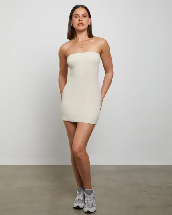 Store GENERAL PANTS CO. BASICS Luxe Knitted Bandeau Mini Dress In Stone