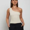 Discount GENERAL PANTS CO. BASICS Luxe Knitted One Shoulder Top In Vintage Stone