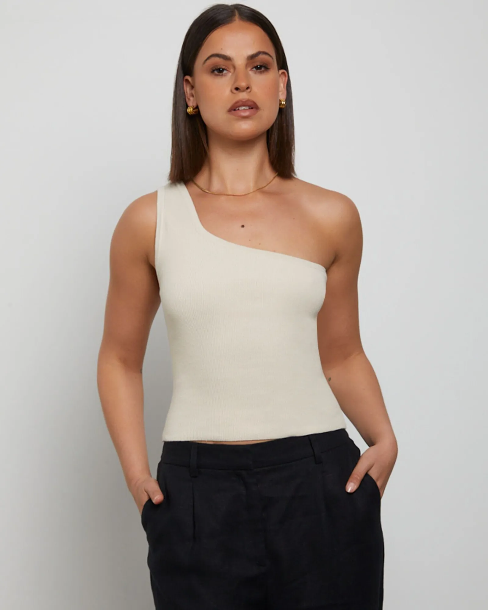 luxe_knitted_one_shoulder_0.webp Discount GENERAL PANTS CO. BASICS Luxe Knitted One Shoulder Top In Vintage Stone