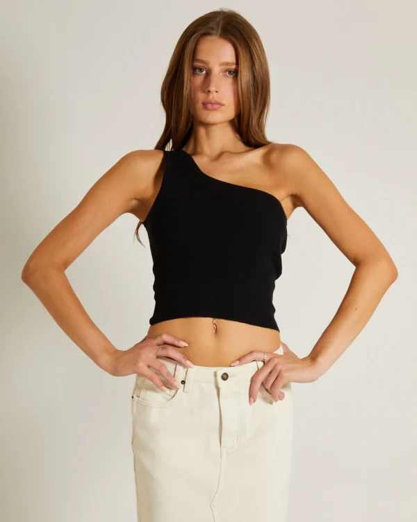 Fashion GENERAL PANTS CO. BASICS Luxe Knitted One Shoulder Top In Black