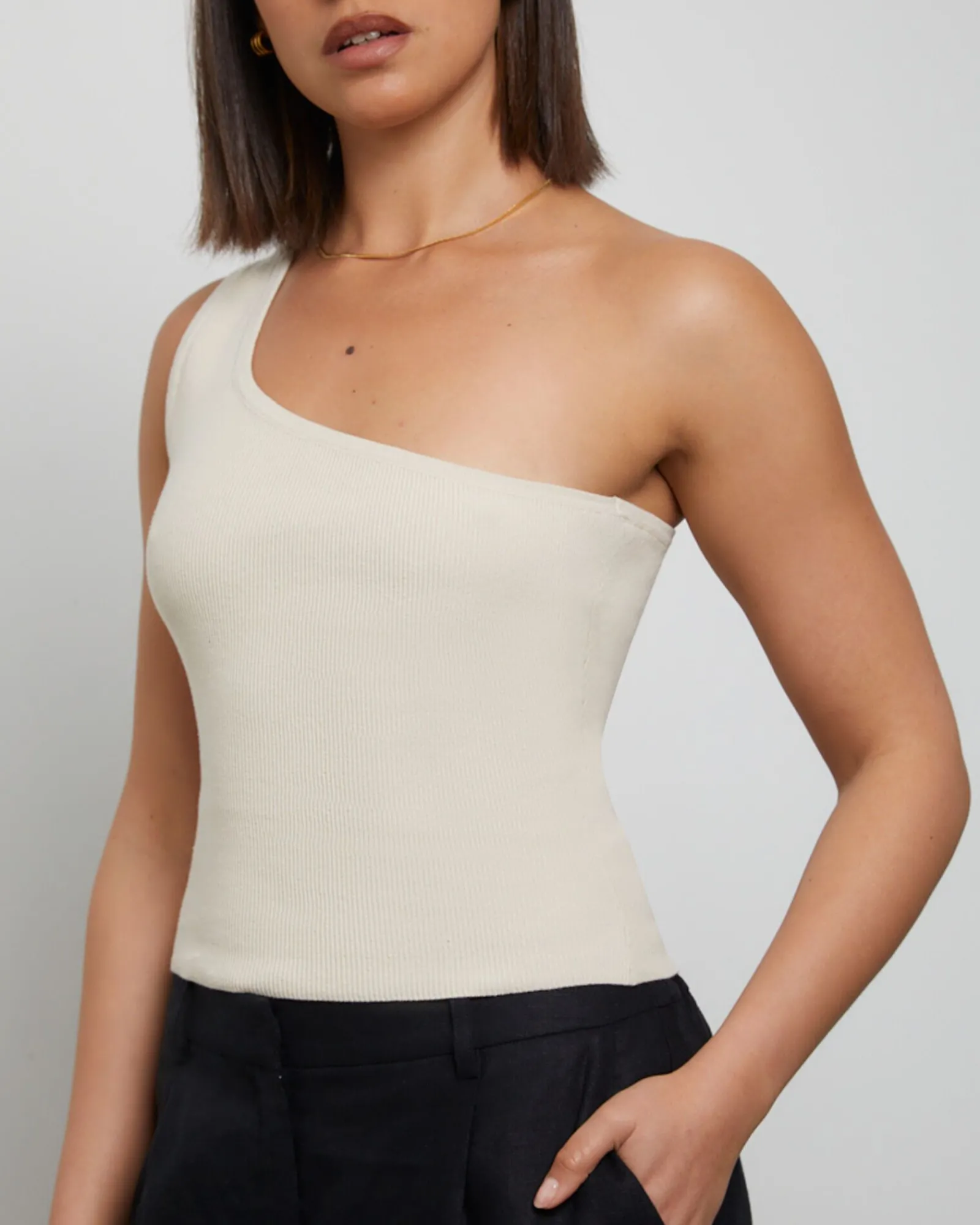luxe_knitted_one_shoulder_4.webp Discount GENERAL PANTS CO. BASICS Luxe Knitted One Shoulder Top In Vintage Stone