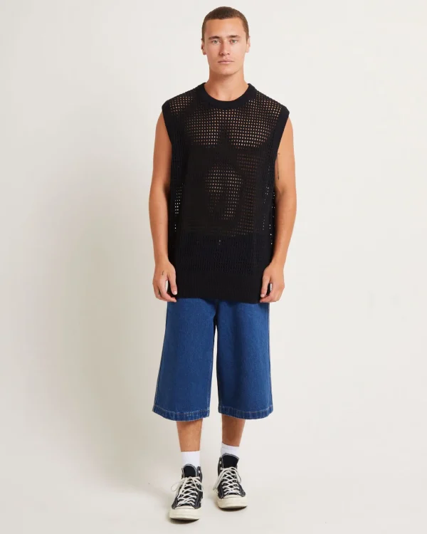 Sale BLACK NOISE WHITE RAIN Lydo Net Knit Vest In Black