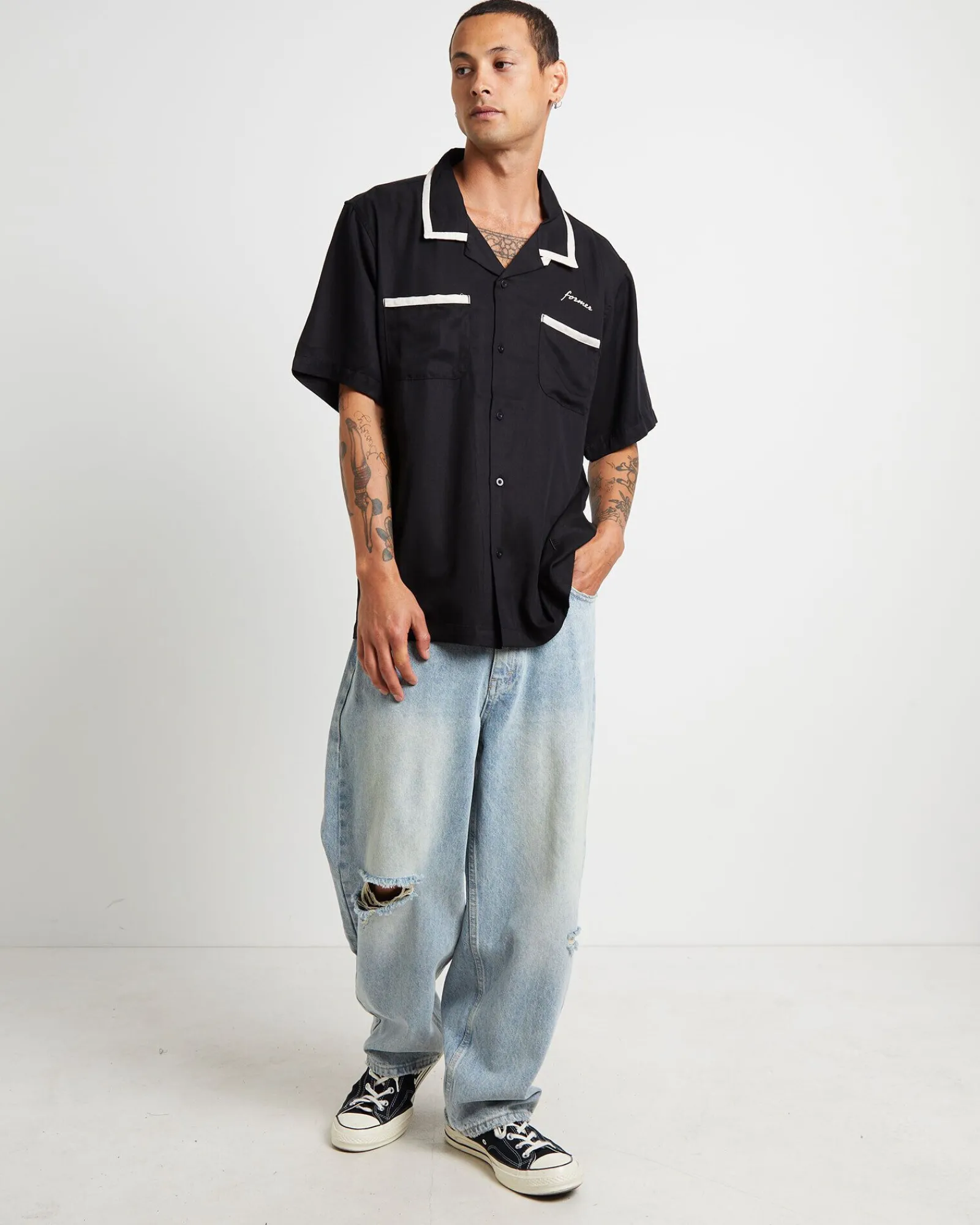 marilyn_faint_short_sleev_2.webp New FORMER Marilyn Faint Short Sleeve Shirt In Black Oyster
