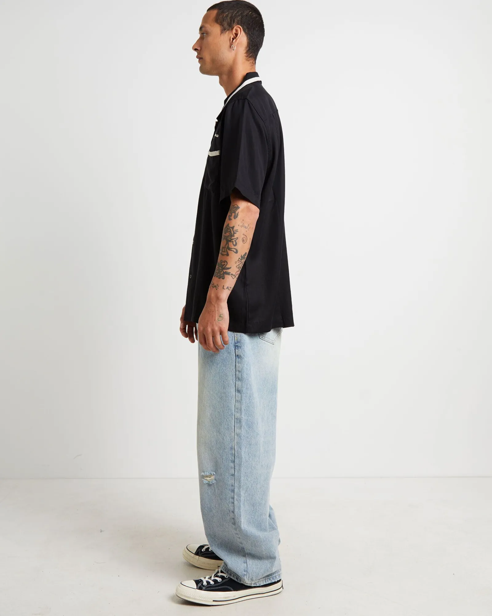 marilyn_faint_short_sleev_3.webp New FORMER Marilyn Faint Short Sleeve Shirt In Black Oyster