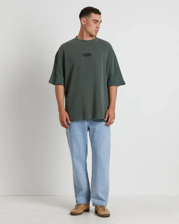 New STANDARD JEAN CO Marlo Waffle Short Sleeve T-Shirt In Fatigue Green