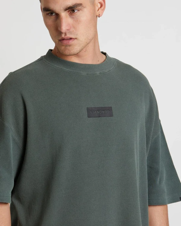 New STANDARD JEAN CO Marlo Waffle Short Sleeve T-Shirt In Fatigue Green