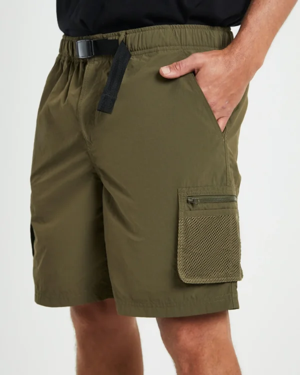 Best Sale BLACK NOISE WHITE RAIN Multi Pocket Utility Cargo Shorts In Army Green