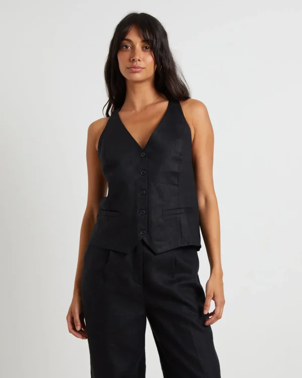 Store SUBTITLED Naomi Linen Halter Vest In Black