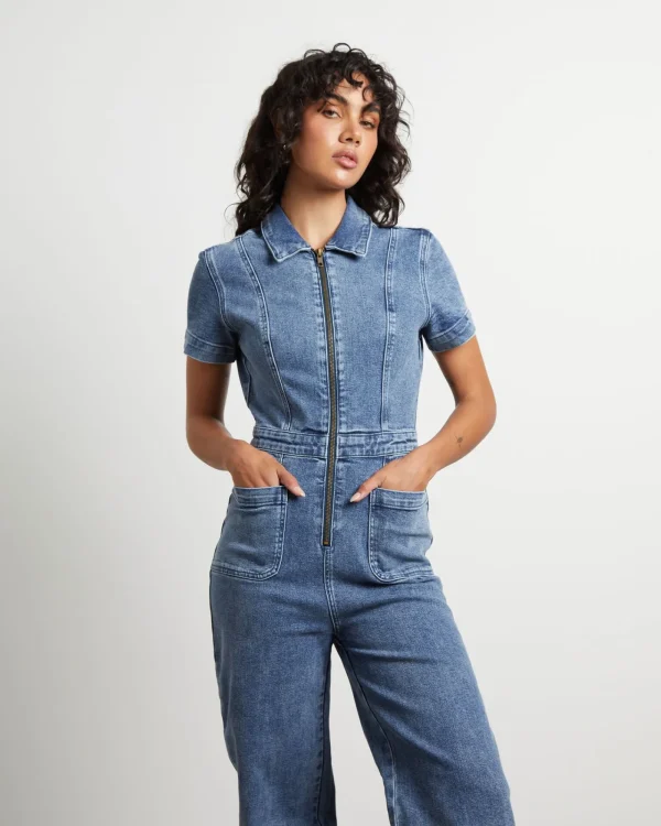 Best INSIGHT Nikki Denim Maxi Boiler Suit In Wasted Blue