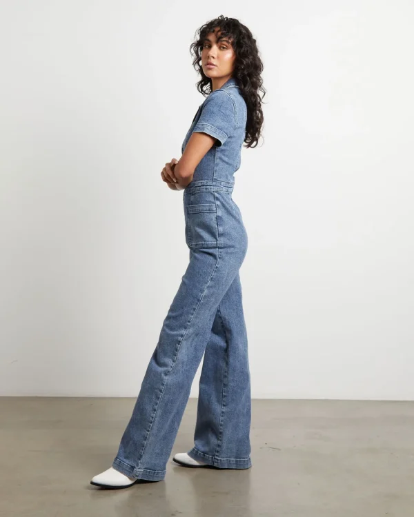 Best INSIGHT Nikki Denim Maxi Boiler Suit In Wasted Blue