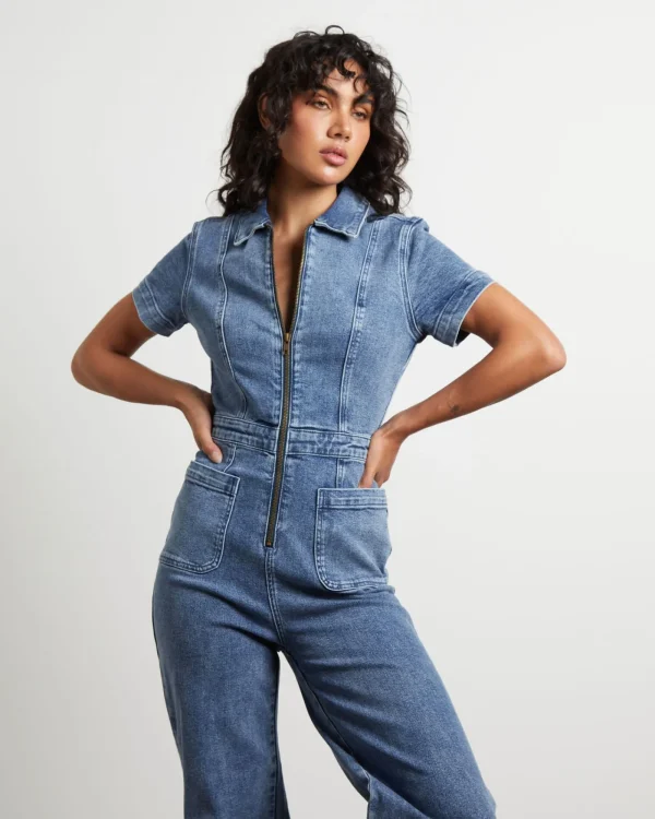 Best INSIGHT Nikki Denim Maxi Boiler Suit In Wasted Blue