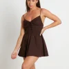 New SUBTITLED Norah Gather Mini Dress In Coffee Brown