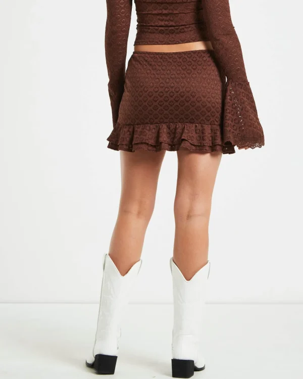 Sale ALICE IN THE EVE Nyra Lace Peplum Mini Skirt In Chocolate Brown