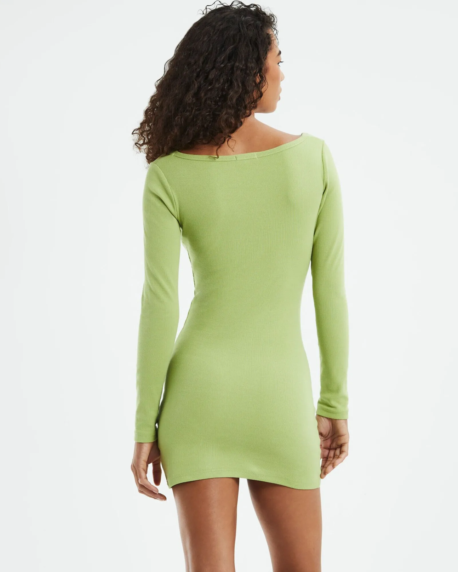 open_neck_long_sleeve_dre_1.webp Best GENERAL PANTS CO. BASICS Open Neck Long Sleeve Dress Lime