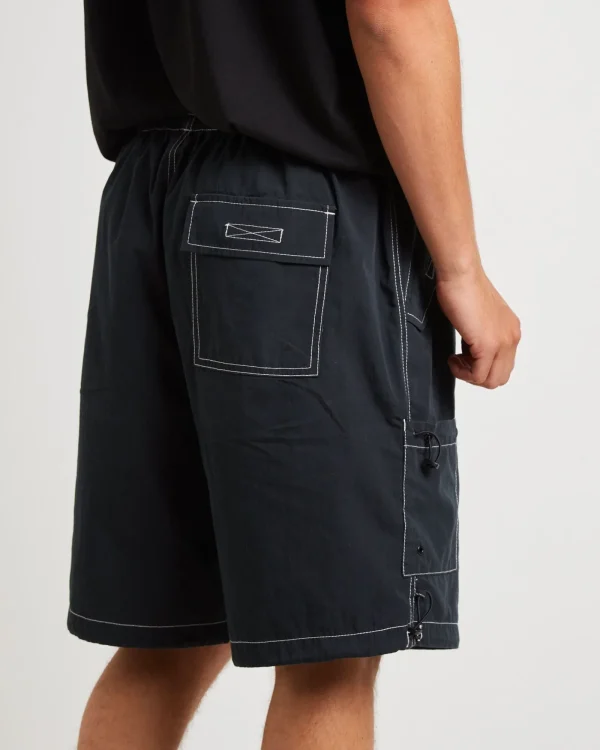 Cheap BLACK NOISE WHITE RAIN Parachute Shorts In Petrol Navy