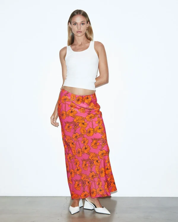 Best Sale STUDIO Penelope Bloom Low Rise Midi Skirt Pink