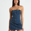 Best INSIGHT Pixie Corset Denim Mini Dress Grunge Blue