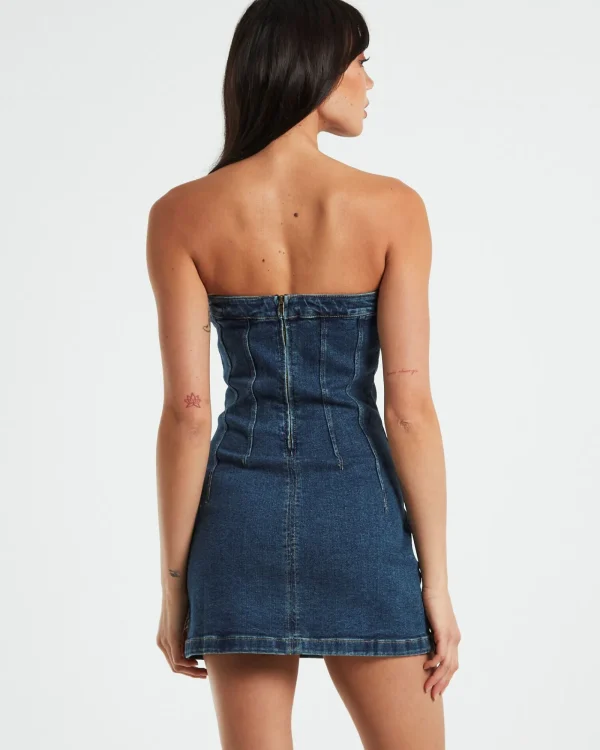 Best INSIGHT Pixie Corset Denim Mini Dress Grunge Blue