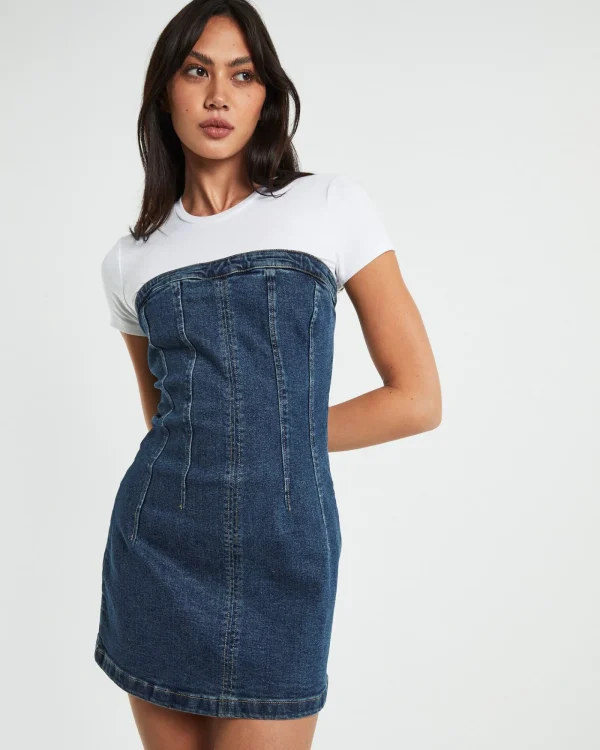 Best INSIGHT Pixie Corset Denim Mini Dress Grunge Blue
