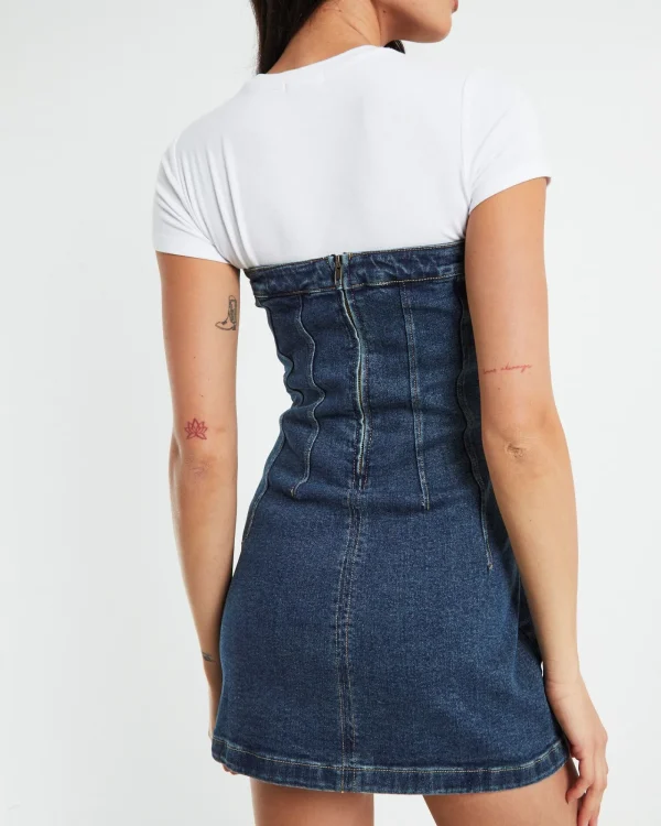 Best INSIGHT Pixie Corset Denim Mini Dress Grunge Blue