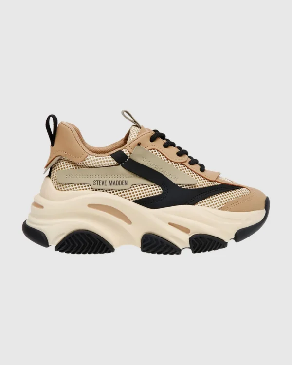 New STEVE MADDEN Possession-E Sustainable Sneakers Khaki/Black