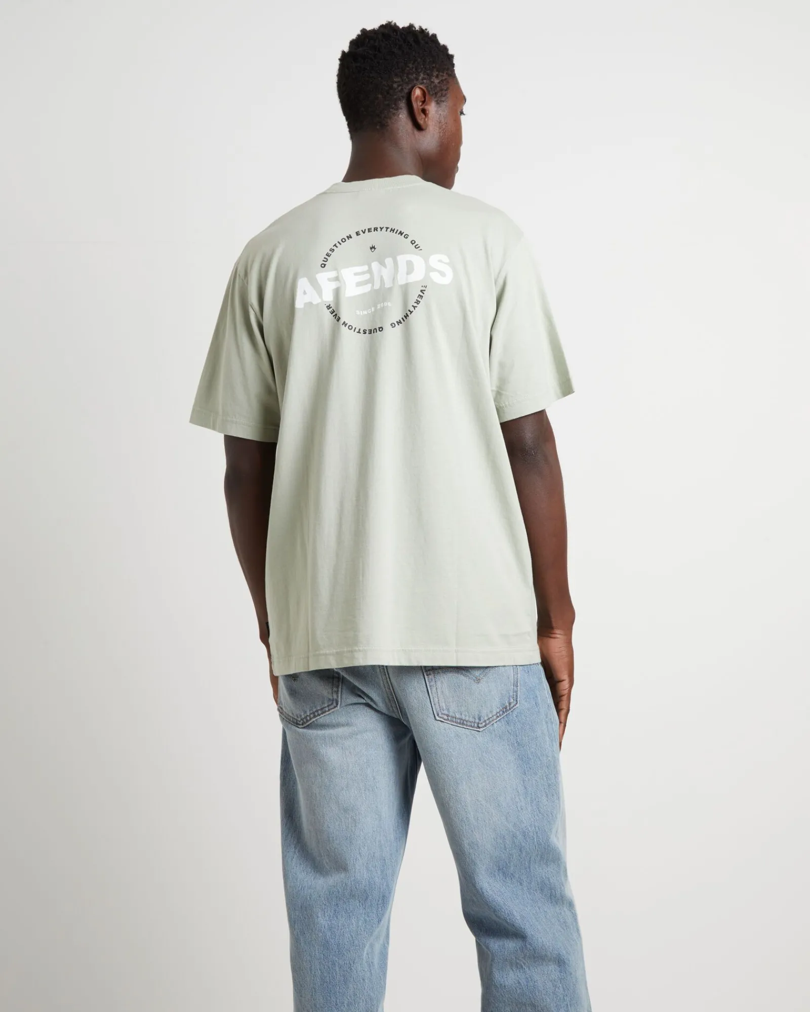 question_recycled_retro_f_1.webp New AFENDS Question Recycled Retro Fit Short Sleeve T-Shirt In Eucalyptus Green