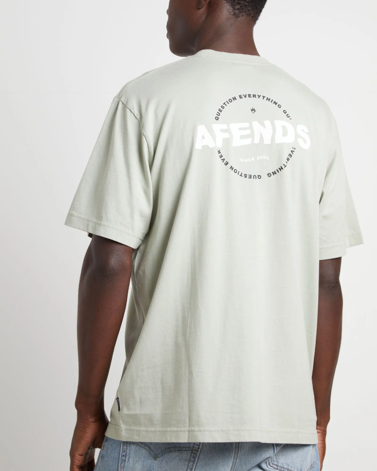 question_recycled_retro_f_4.webp New AFENDS Question Recycled Retro Fit Short Sleeve T-Shirt In Eucalyptus Green