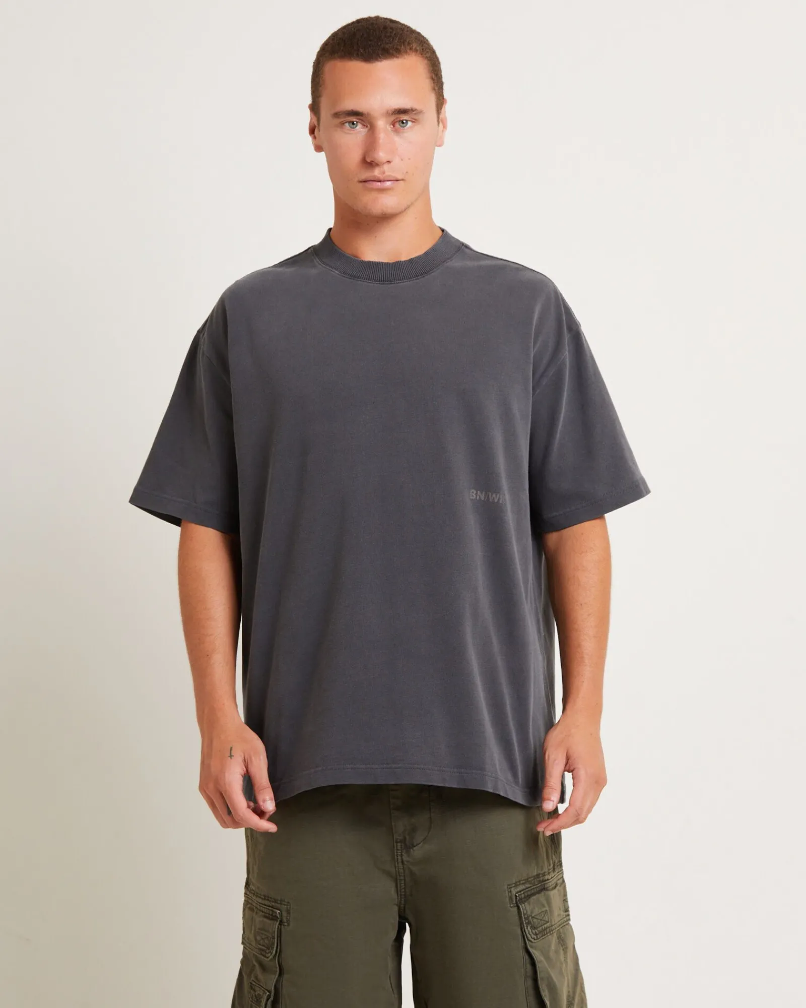 relative_regulations_shor_0.webp Hot BLACK NOISE WHITE RAIN Relative Regulations Short Sleeve T-Shirt In Pewter Grey