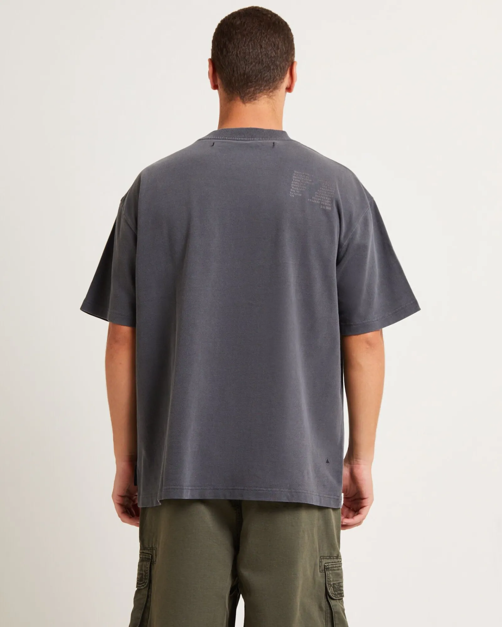 relative_regulations_shor_1.webp Hot BLACK NOISE WHITE RAIN Relative Regulations Short Sleeve T-Shirt In Pewter Grey