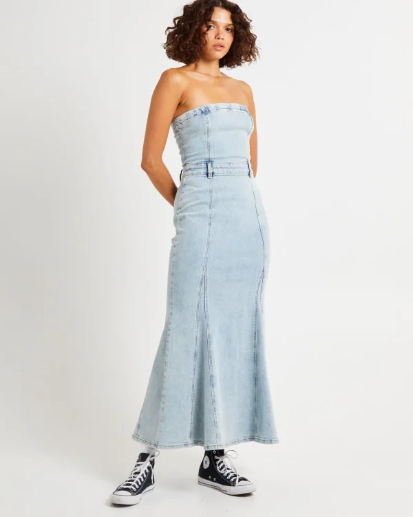 Best INSIGHT Rendezvous Fishtail Maxi Denim Dress