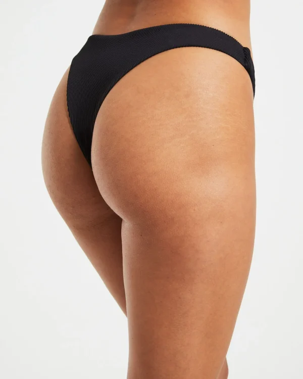 Hot SUBTITLED Rib Cheeky Cut Bikini Bottoms In Black