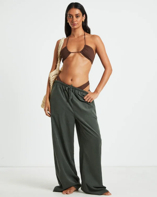 Discount SUBTITLED Rib Cross Front Bikini Top In Chocolate Brown