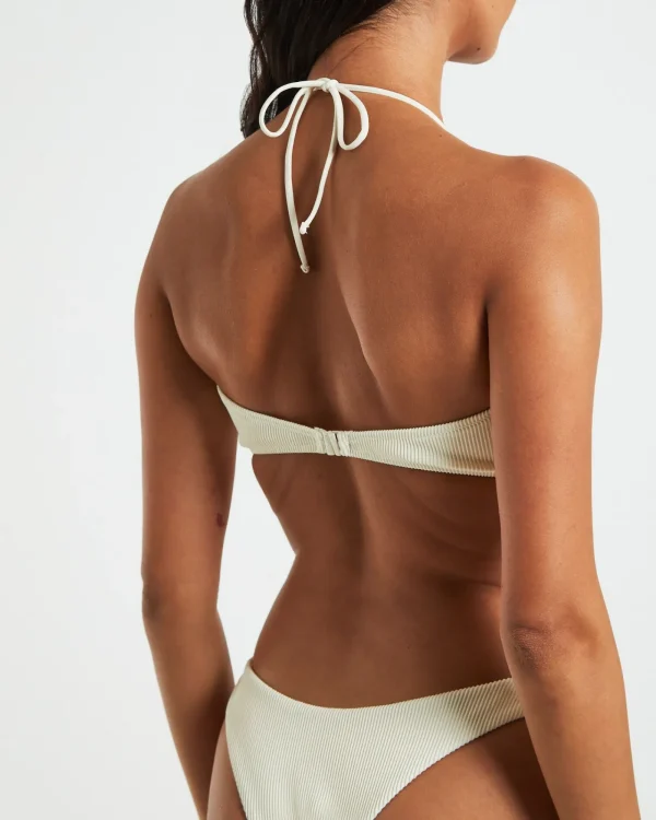 Cheap SUBTITLED Rib Cross Front Bikini Top In Almond White