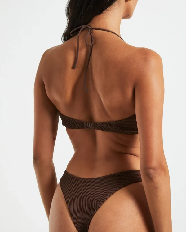 Discount SUBTITLED Rib Cross Front Bikini Top In Chocolate Brown