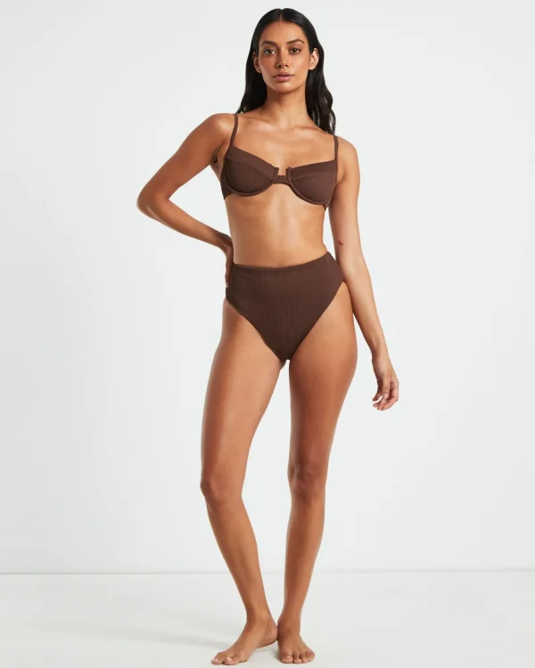 Cheap SUBTITLED Rib Cut Out Underwire Bikini Top In Chocolate Brown