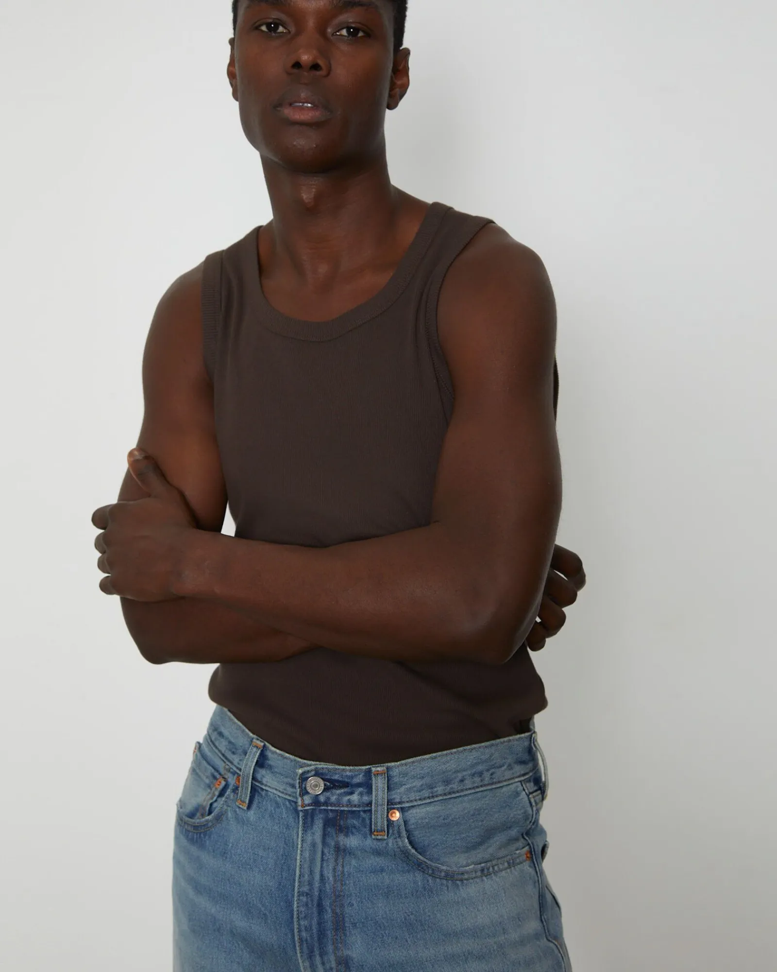 rib_singlet_in_umber_brow_4.webp Store GENERAL PANTS CO. BASICS Rib Singlet In Umber Brown