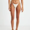 Fashion SUBTITLED Rib Skinny Strap Tie Side Bikini Bottoms In Almond White