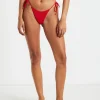 Hot SUBTITLED Rib Skinny Strap Tie Side Bikini Bottoms In Red